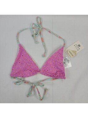 Billabong Reversible Folk Story Remi Triangle Bikini Top S Pink & Yellow Floral